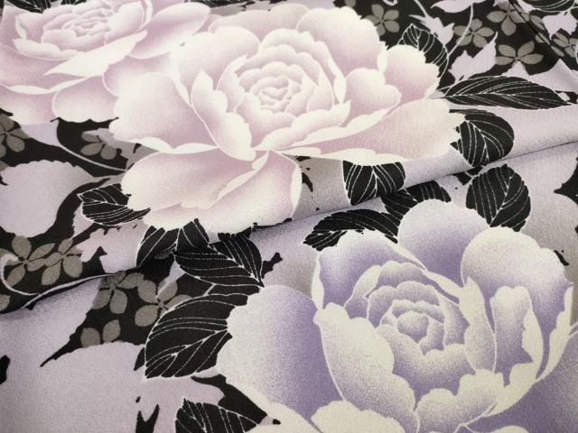 平和屋着物●小紋 薔薇 バラ 黒地 洗える着物 AABH8422ck