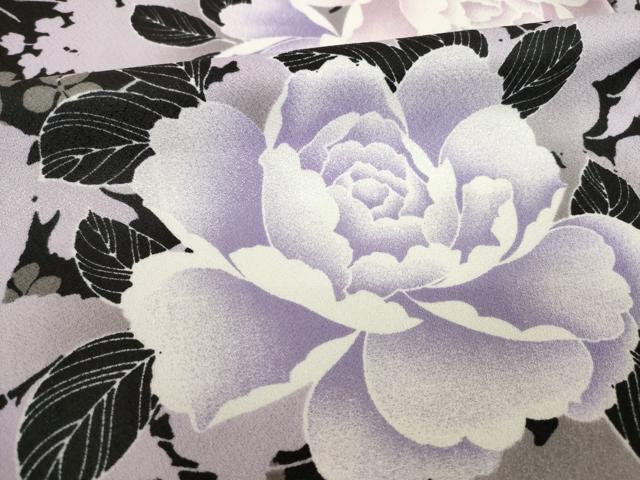 平和屋着物●小紋 薔薇 バラ 黒地 洗える着物 AABH8422ck