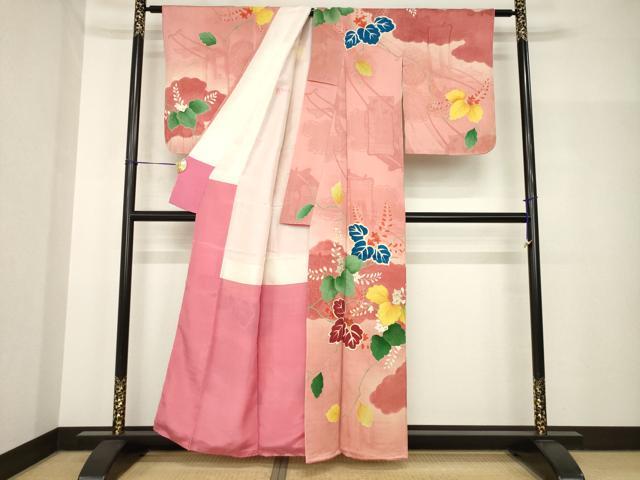 平和屋着物●アンティーク 大正ロマン 訪問着 駒刺繍 桐 金彩 正絹 逸品 AABH8423ck