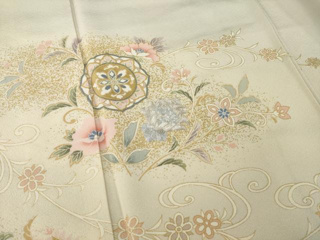 平和屋着物●訪問着 駒刺繍 更紗飾花文 暈し染め 金彩 正絹 逸品 AABH8424ck