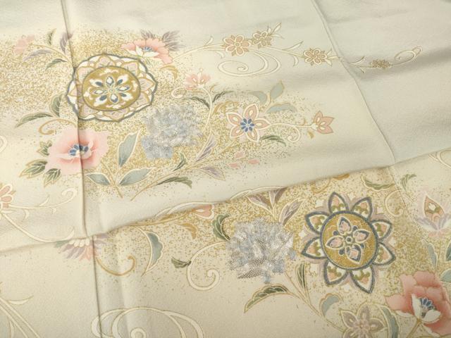平和屋着物●訪問着 駒刺繍 更紗飾花文 暈し染め 金彩 正絹 逸品 AABH8424ck