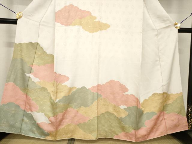 平和屋着物●訪問着 駒刺繍 雲重ね文 金彩 正絹 逸品 AABH8426ck