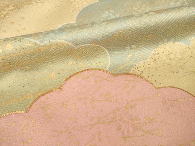平和屋着物●訪問着 駒刺繍 雲重ね文 金彩 正絹 逸品 AABH8426ck