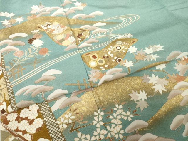 平和屋着物●訪問着 友禅 駒刺繍 誰が袖吉祥花文 金彩 ロング丈 正絹 逸品 AABH8428ck