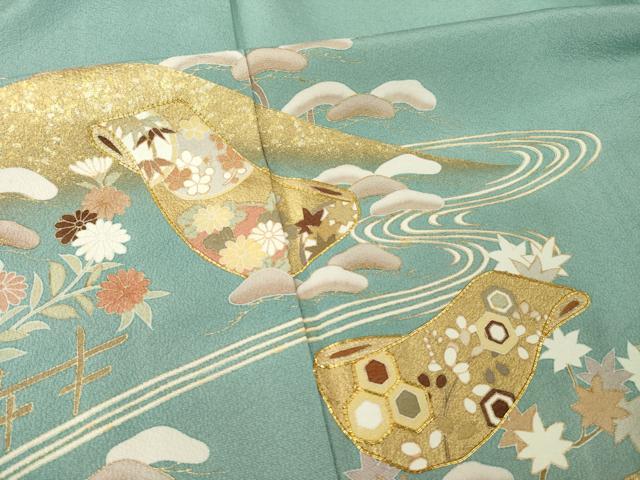 平和屋着物●訪問着 友禅 駒刺繍 誰が袖吉祥花文 金彩 ロング丈 正絹 逸品 AABH8428ck
