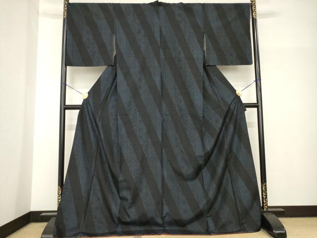 平和屋着物●結城紬 100亀甲 斜縞吉祥文 ロング丈 正絹 逸品 未使用 AABH8432ck
