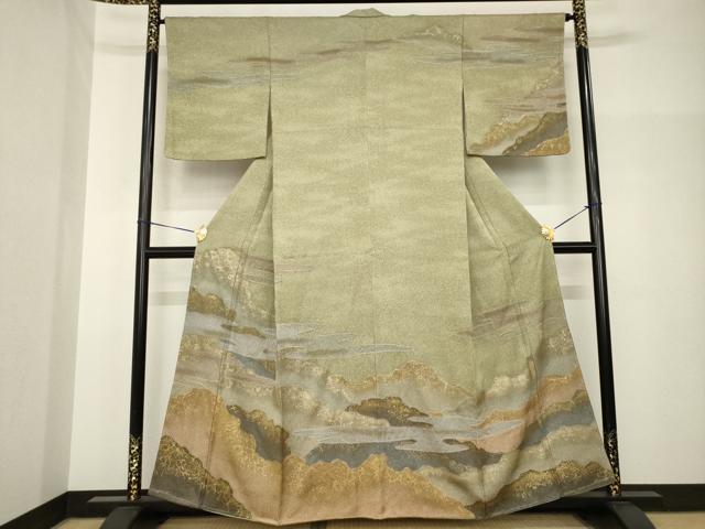 平和屋着物●越後十日町の一流染匠 桐屋・翠山工房 訪問着 絞り 雲重ねエ霞文 金彩 正絹 逸品 AABH8446ck