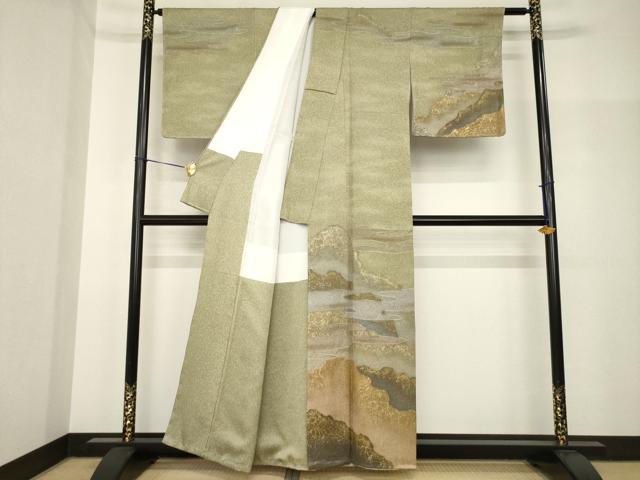 平和屋着物●越後十日町の一流染匠 桐屋・翠山工房 訪問着 絞り 雲重ねエ霞文 金彩 正絹 逸品 AABH8446ck