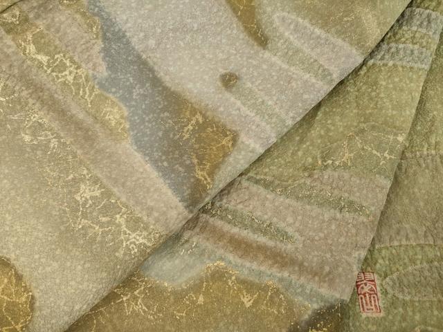 平和屋着物●越後十日町の一流染匠 桐屋・翠山工房 訪問着 絞り 雲重ねエ霞文 金彩 正絹 逸品 AABH8446ck