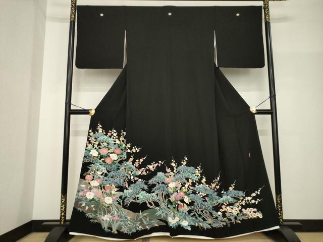 平和屋着物●豪華黒留袖 友禅 作家物 花鳥文 正絹 逸品 AABH8449ck