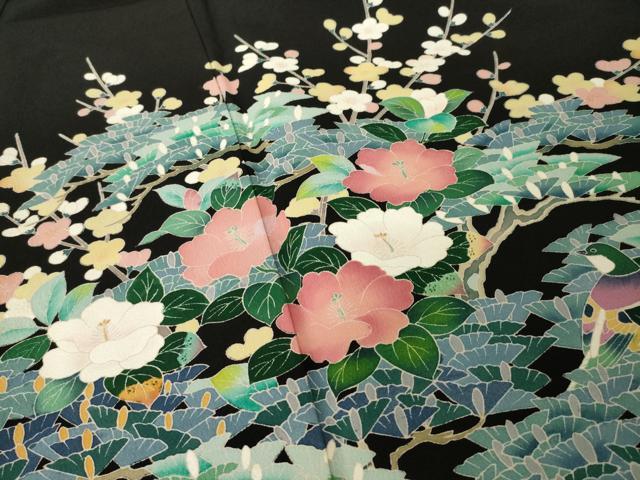 平和屋着物●豪華黒留袖 友禅 作家物 花鳥文 正絹 逸品 AABH8449ck