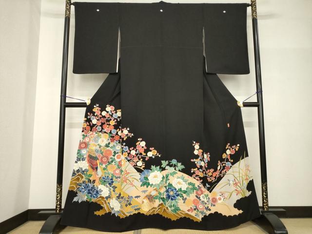 平和屋着物●本加賀友禅作家 押田正義 黒留袖 花鳥文 正絹 逸品 AABH8451ck
