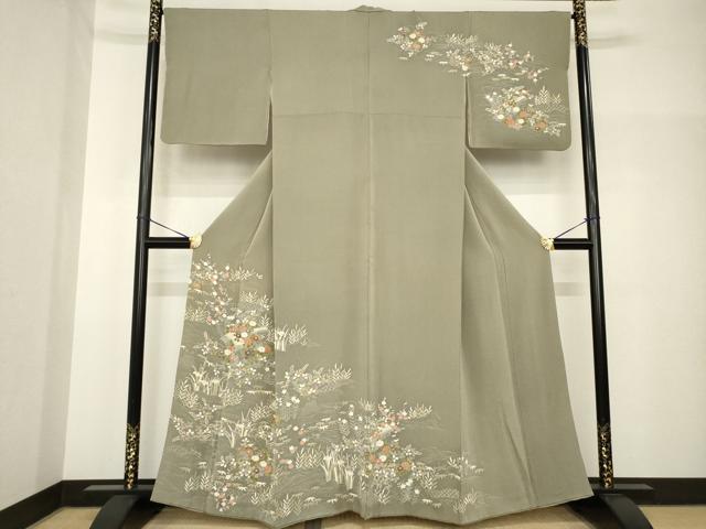 平和屋着物●訪問着 友禅 風景花文 鬼しぼ縮緬 正絹 逸品 AABH8453ck