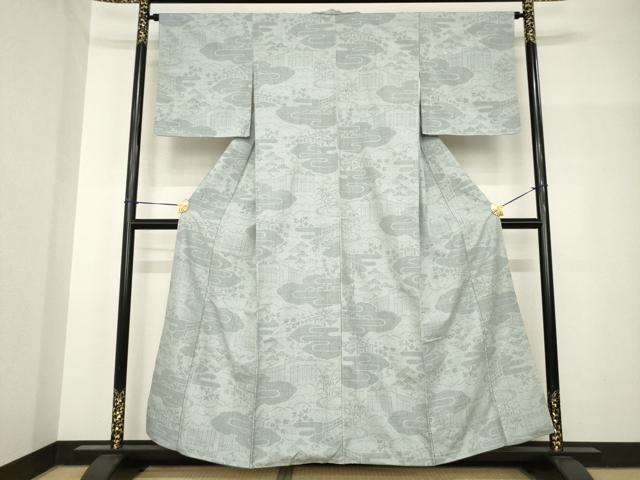 平和屋着物●本場結城紬 重要無形文化財 100亀甲 エ霞風景文 正絹 逸品 AABH8459ck