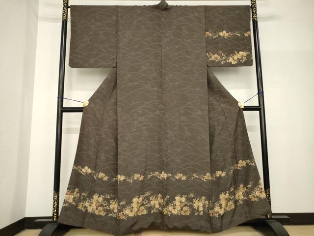 平和屋着物●訪問着 紬地 芝花文 金彩 正絹 逸品 AABH8464ck