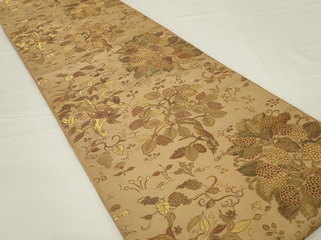 平和屋着物◎六通柄 本袋帯 唐織 草花文 金糸 正絹 逸品 AABH8481ou
