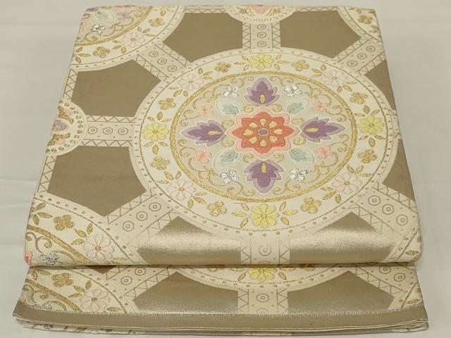 平和屋着物◎六通柄袋帯 唐織 花丸文 金銀糸 正絹 逸品 AABH8483ou