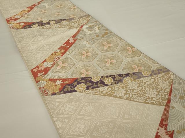 平和屋着物◎六通柄袋帯 唐織 亀甲花鳥文 金銀糸 正絹 逸品 AABH8486ou