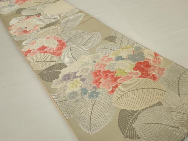 平和屋着物◎六通柄袋帯 唐織 紫陽花 銀糸 正絹 逸品 AABH8488ou