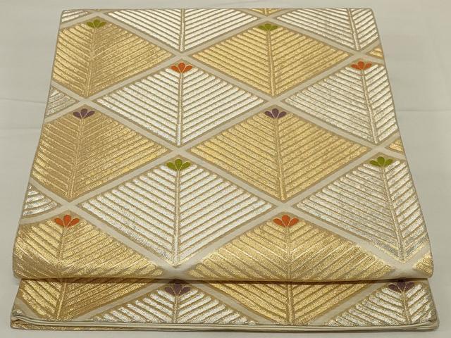 平和屋着物◎六通柄袋帯 唐織 松葉 金銀糸 正絹 逸品 AABH8494ou