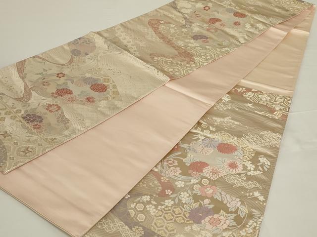 平和屋着物◎六通柄袋帯 唐織 流水花丸文 金糸 正絹 逸品 未使用 AABH8497ou
