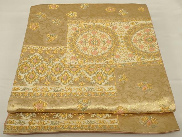 平和屋着物◎六通柄袋帯 正倉院花文 金糸 正絹 逸品 AABH8500ou