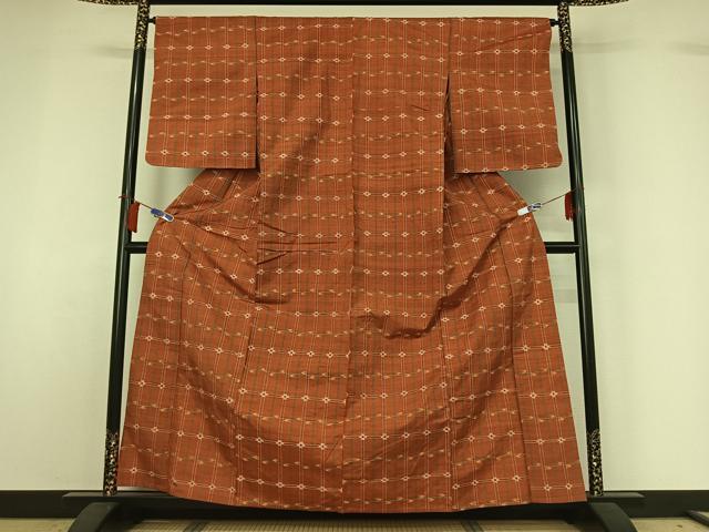 平和屋着物▽上質な紬 単衣 格子 正絹 逸品 AABH8523jh