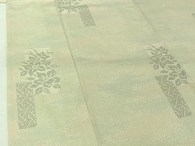 平和屋着物▽本塩沢 単衣 130亀甲 短冊花文 正絹 逸品 AABH8531jh