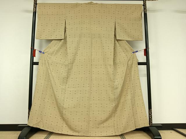 平和屋着物▽結城ちぢみ 単衣 十字絣 正絹 逸品 AABH8539jh