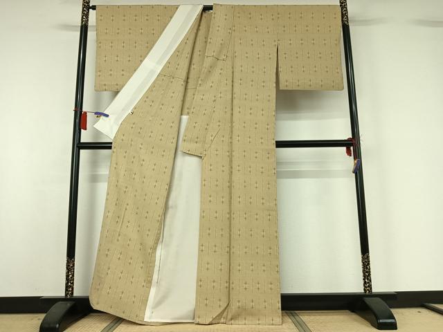 平和屋着物▽結城ちぢみ 単衣 十字絣 正絹 逸品 AABH8539jh