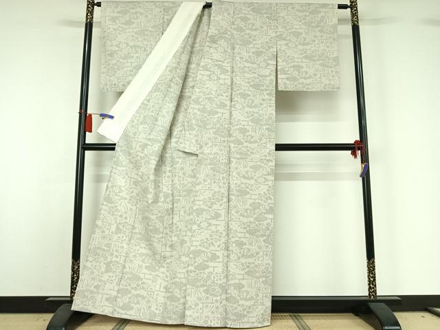平和屋着物▽結城紬 単衣 100亀甲 草花文 正絹 逸品 AABH8541jh