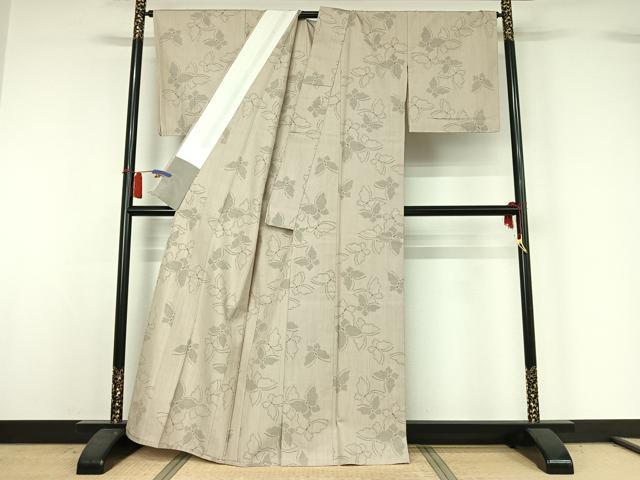平和屋着物▽結城紬 単衣 100亀甲 舞蝶文 正絹 逸品 AABH8547jh