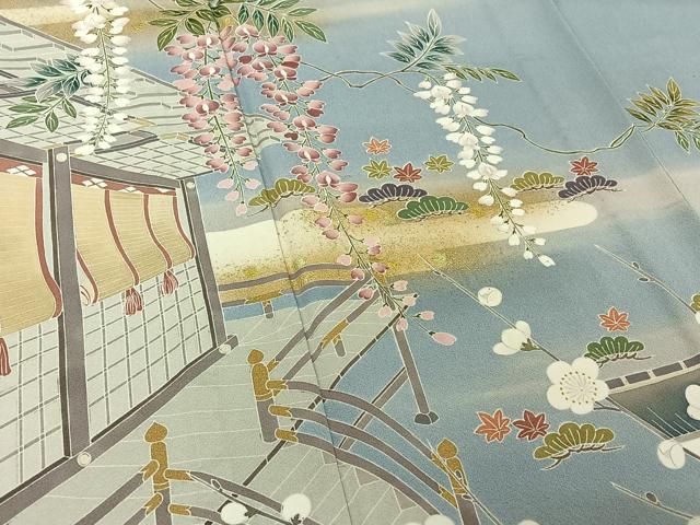 平和屋着物▽訪問着 単衣 友禅 作家物 風景枝梅文 暈し染め 正絹 逸品 AABH8549jh