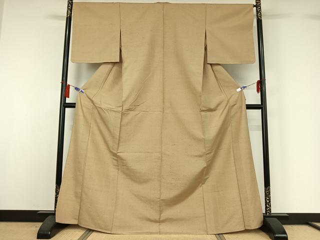 平和屋着物▽上質な紬 単衣 色無地 白橡色 正絹 逸品 AABH8550jh