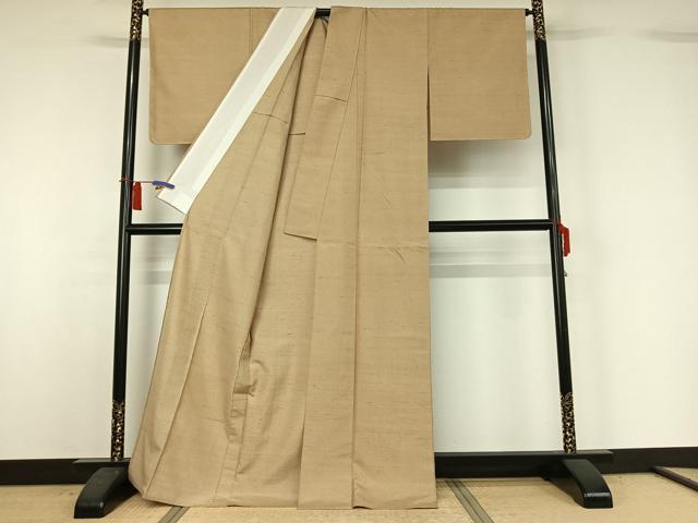 平和屋着物▽上質な紬 単衣 色無地 白橡色 正絹 逸品 AABH8550jh