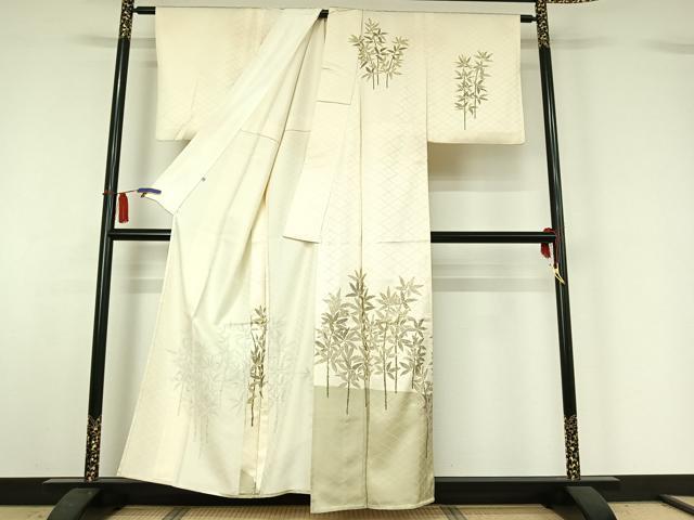 平和屋着物▽訪問着 単衣 笹竹文 金彩 正絹 逸品 AABH8551jh