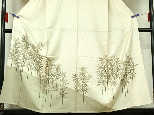 平和屋着物▽訪問着 単衣 笹竹文 金彩 正絹 逸品 AABH8551jh