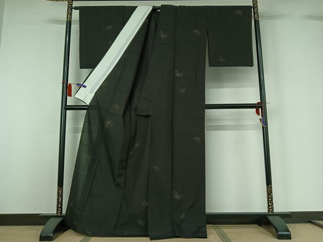 平和屋着物▽上質な紬 単衣 蟹 正絹 逸品 AABH8552jh