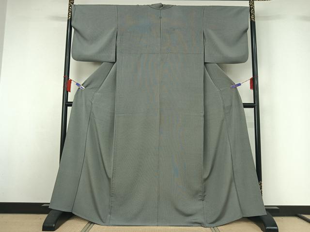 平和屋着物▽江戸小紋 単衣 万筋 鼠色×暗黒色 正絹 逸品 AABH8555jh