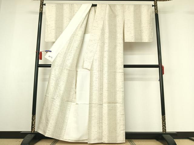 平和屋着物▽ぜんまい紬 単衣 縞 やまと誂製 正絹 逸品 AABH8559jh