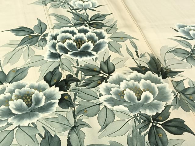 平和屋着物▽訪問着 単衣 手描き 草花文 暈し染め 金彩 正絹 逸品 AABH8569jh