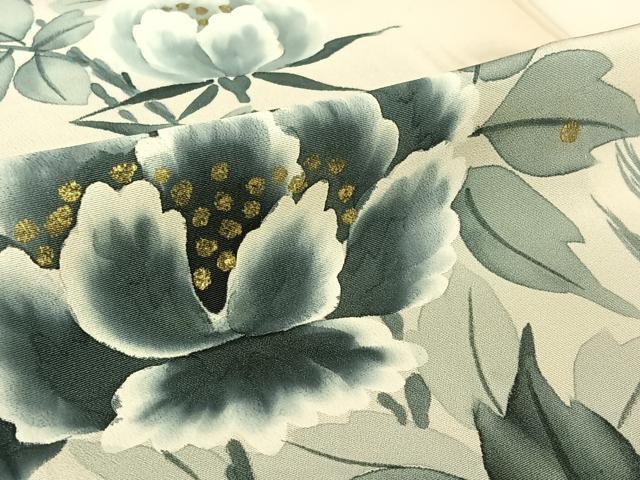 平和屋着物▽訪問着 単衣 手描き 草花文 暈し染め 金彩 正絹 逸品 AABH8569jh
