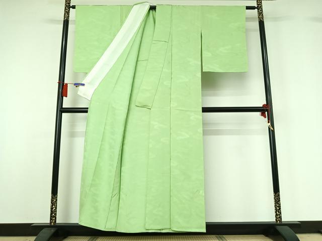 平和屋着物▽上質な色無地 単衣 雲取り吉祥地紋 薄萌葱色 正絹 逸品 AABH8584jh