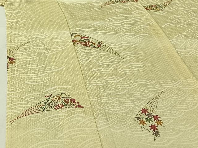 平和屋着物▽上質な小紋 単衣 扇面花文 正絹 逸品 AABH8585jh