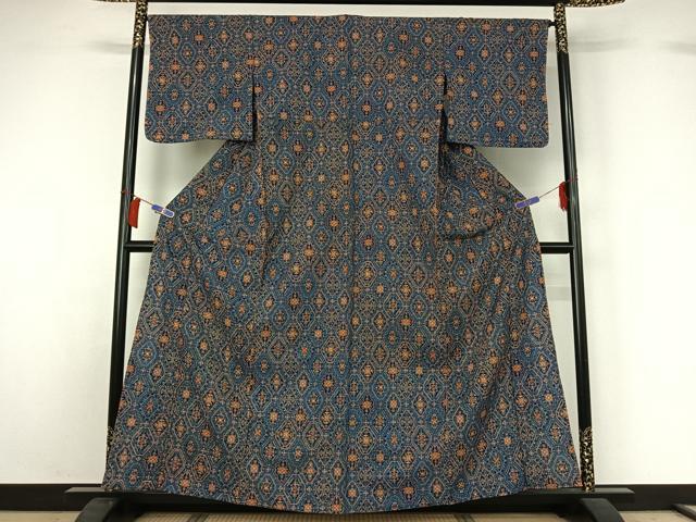 平和屋着物▽上質な小紋 単衣 蜀江花文 正絹 逸品 AABH8592jh