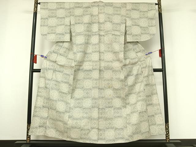 平和屋着物▽本場結城紬 重要無形文化財 単衣 100亀甲 源氏車文 正絹 逸品 AABH8597jh