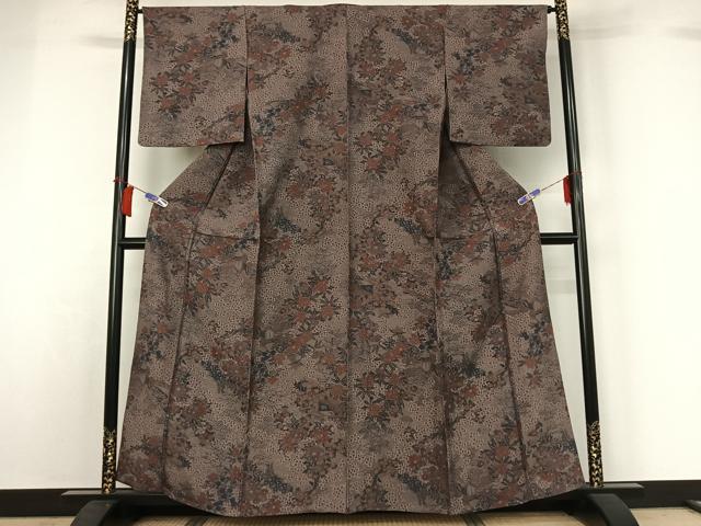 平和屋着物▽上質な小紋 単衣 風景花文 正絹 逸品 AABH8606jh