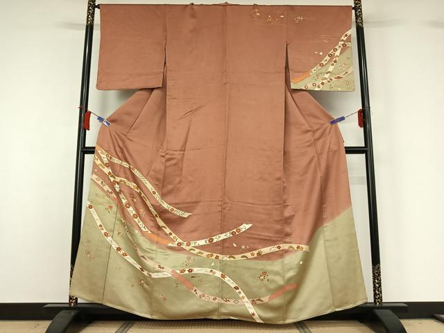 平和屋着物▽訪問着 単衣 駒刺繍 熨斗花文 金彩 正絹 逸品 AABH8615jh