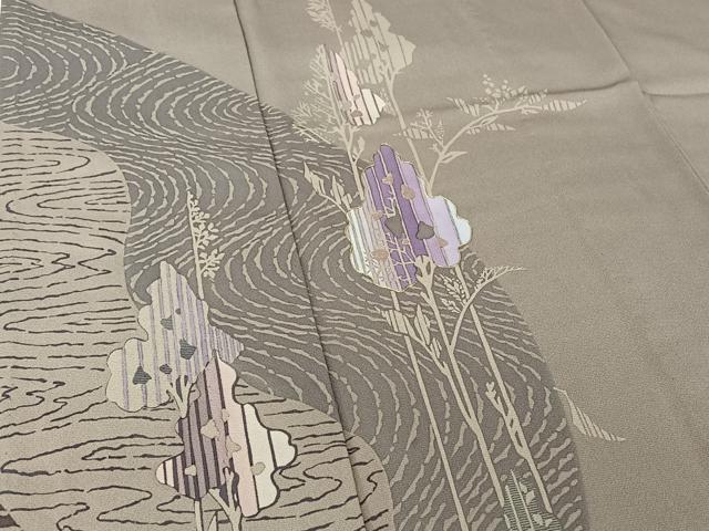 平和屋着物▽訪問着 単衣 駒刺繍 草花文 ろうけつ染め 正絹 逸品 AABH8623jh