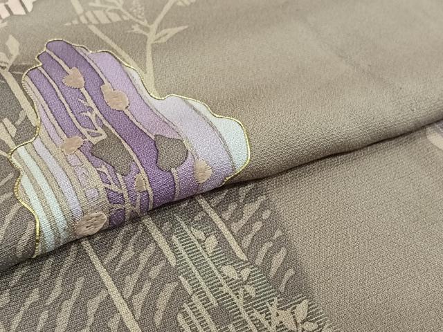 平和屋着物▽訪問着 単衣 駒刺繍 草花文 ろうけつ染め 正絹 逸品 AABH8623jh